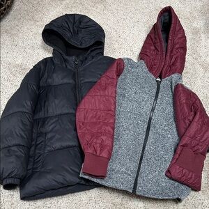 Old Navy Black Puffy and Grey/Burgundy Hooded Jacket Set